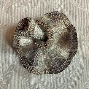 Vintage BSK Brushed Silver Crystal Ruffle Brooch